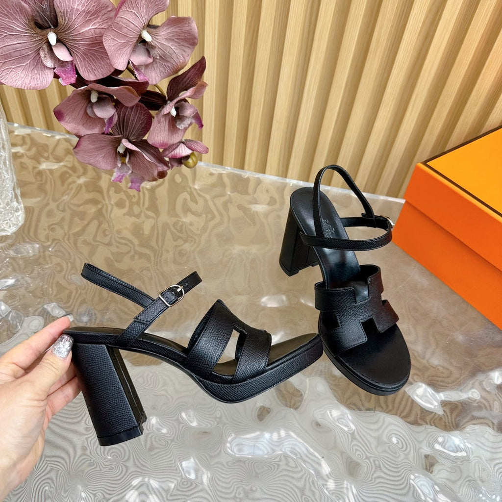 HERMES JAZZ 90 SANDAL IN BLACK CALFSKIN