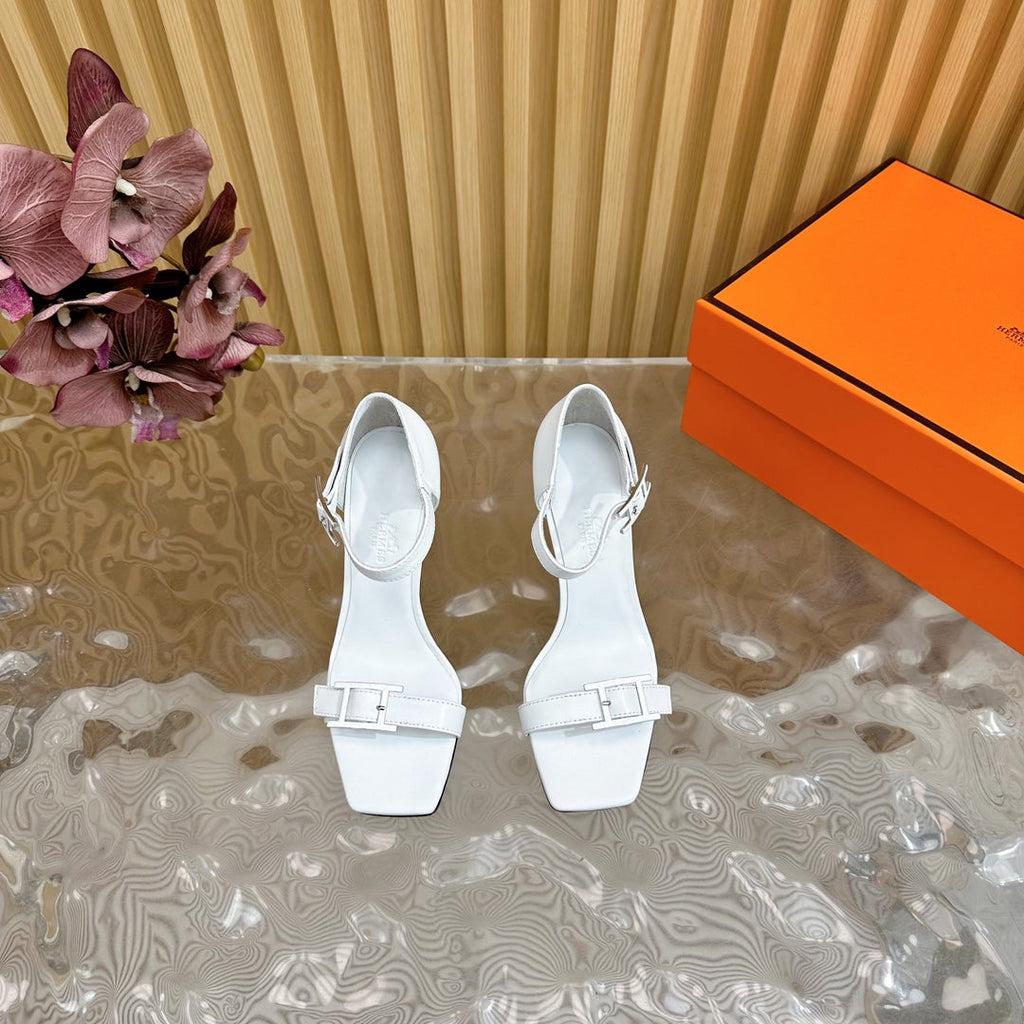 HERMES JULY SANDAL 105 MM IN WHITE CALFSKIN