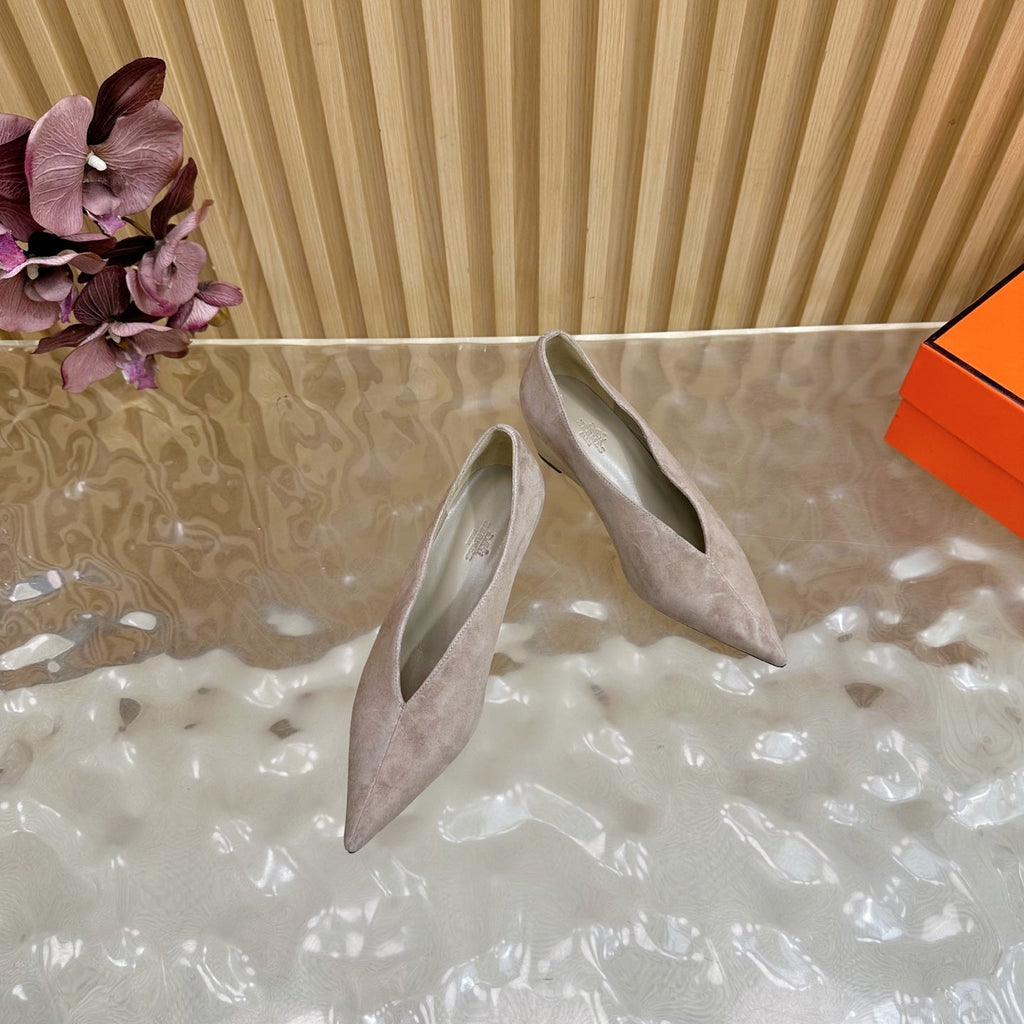 HERMES 25S HIGH-HEEL WEDGE SHOES 50 MM IN DUSTY BEIGE SUEDE