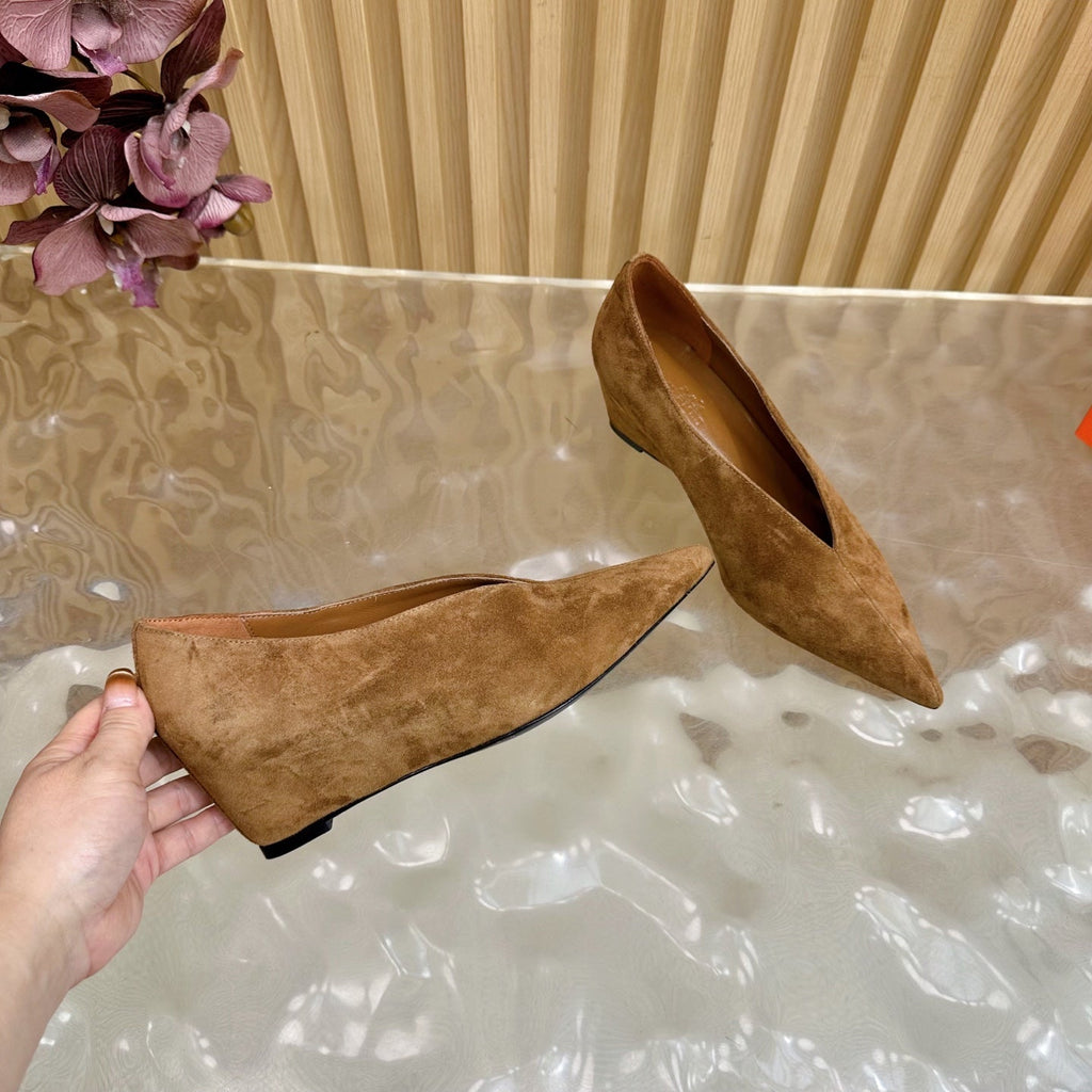 HERMES 25S HIGH-HEEL WEDGE SHOES 50 MM IN BROWN SUEDE