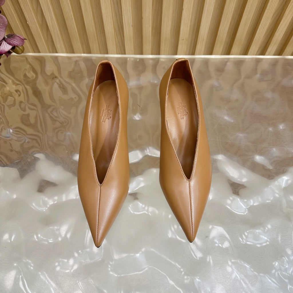 HERMES 25S HIGH-HEEL WEDGE SHOES 50 MM IN BROWN LAMBSKIN