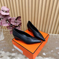 HERMES 25S HIGH-HEEL WEDGE SHOES 50 MM IN BLACK LAMBSKIN