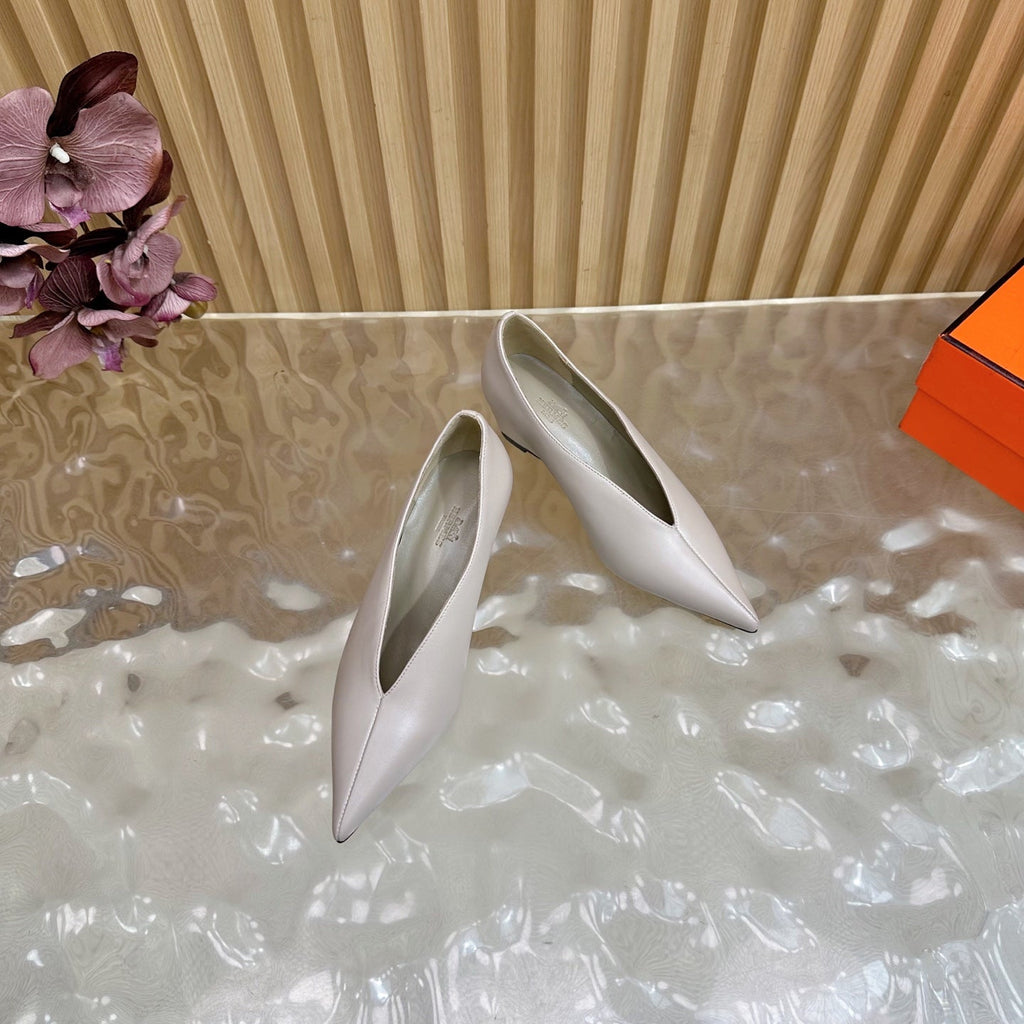 HERMES 25S HIGH-HEEL WEDGE SHOES 50 MM IN PALE PINK BEIGE LAMBSKIN