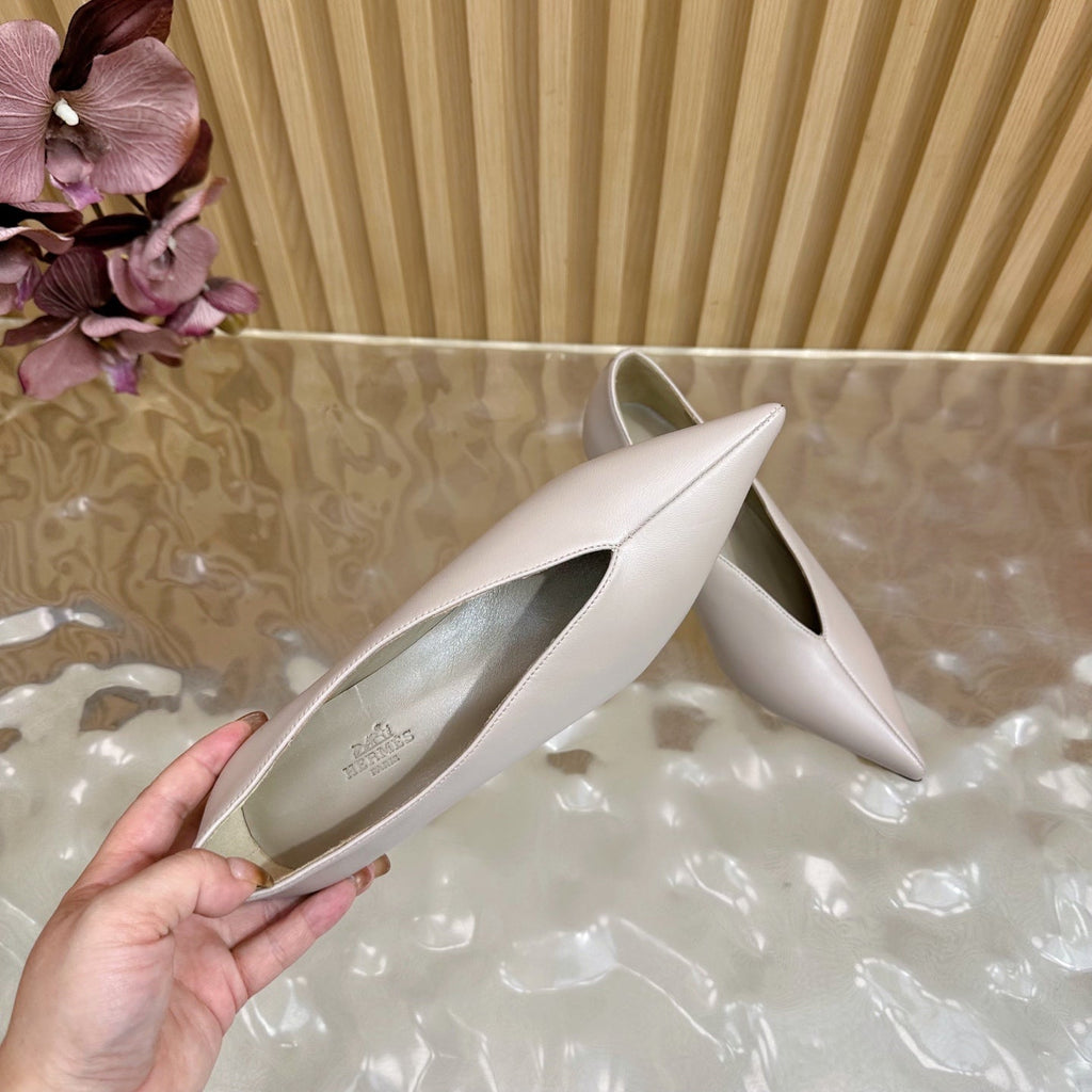 HERMES 25S HIGH-HEEL WEDGE SHOES 50 MM IN PALE PINK BEIGE LAMBSKIN