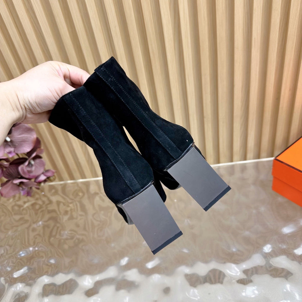 HERMES 25S ANKLE BOOTS 70 MM IN BLACK SUEDE