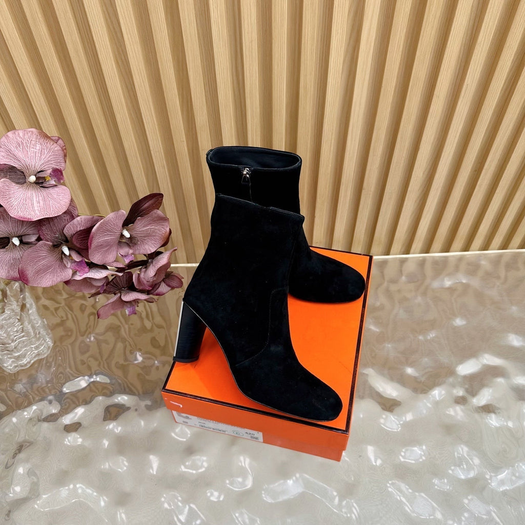 HERMES 25S ANKLE BOOTS 70 MM IN BLACK SUEDE