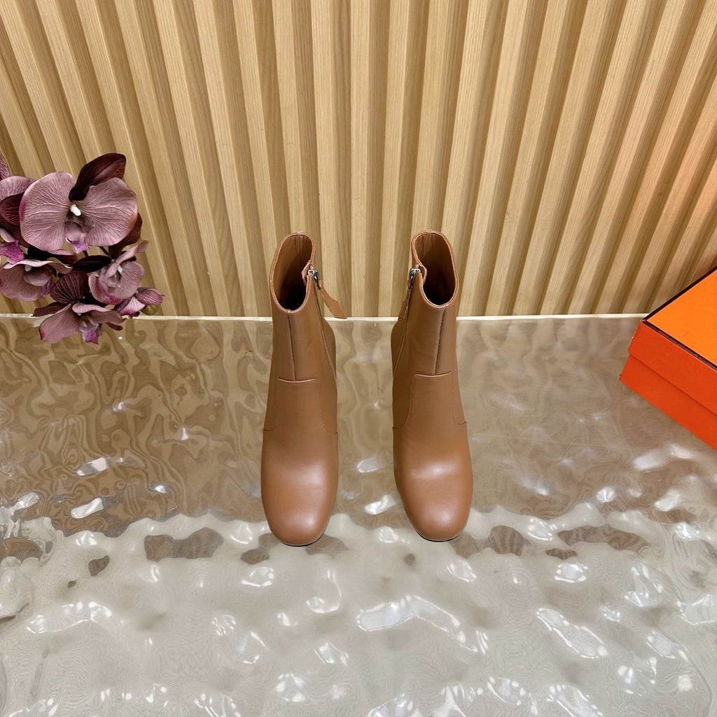 HERMES 25S ANKLE BOOTS 70 MM IN BROWN LAMBSKIN