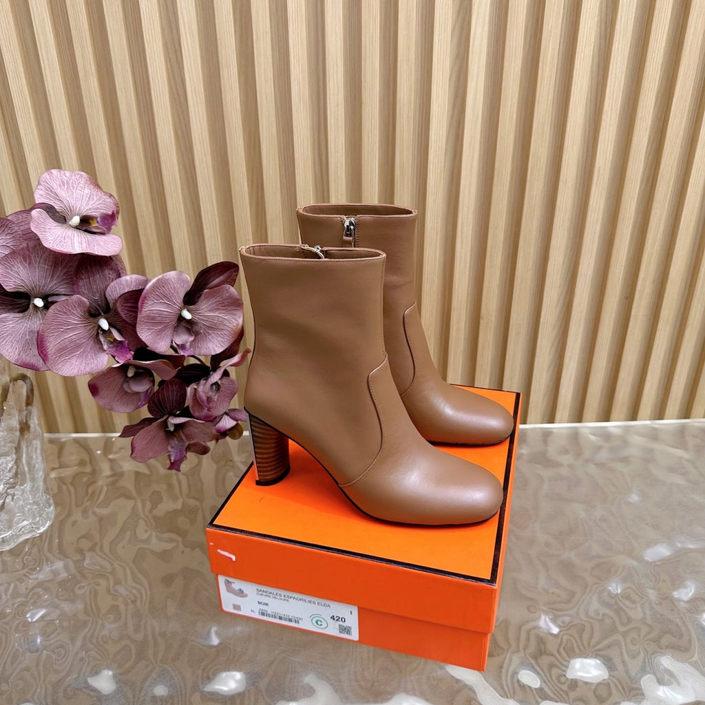 HERMES 25S ANKLE BOOTS 70 MM IN BROWN LAMBSKIN