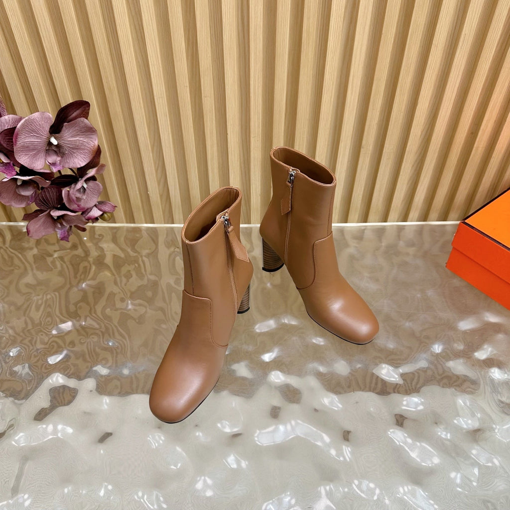 HERMES 25S ANKLE BOOTS 70 MM IN BROWN LAMBSKIN