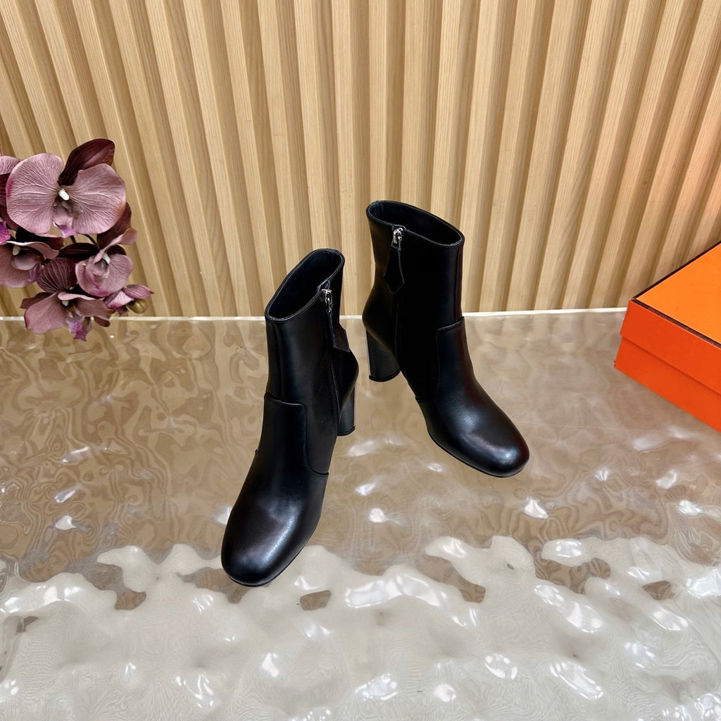 HERMES 25S ANKLE BOOTS 70 MM IN BLACK LAMBSKIN
