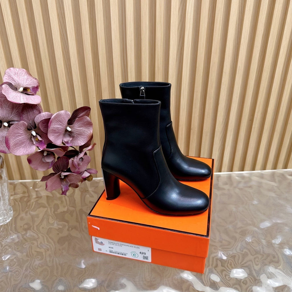 HERMES 25S ANKLE BOOTS 70 MM IN BLACK LAMBSKIN