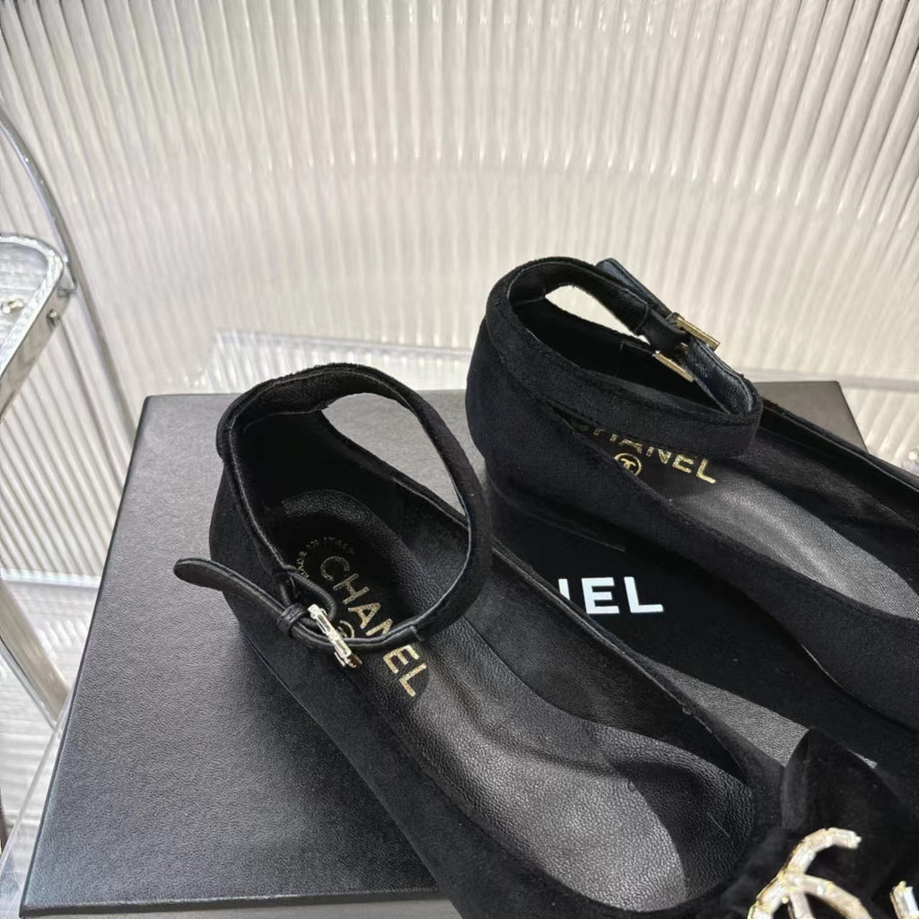 CHANEL BOW MARY JANE SHOES IN BLACK VELVET