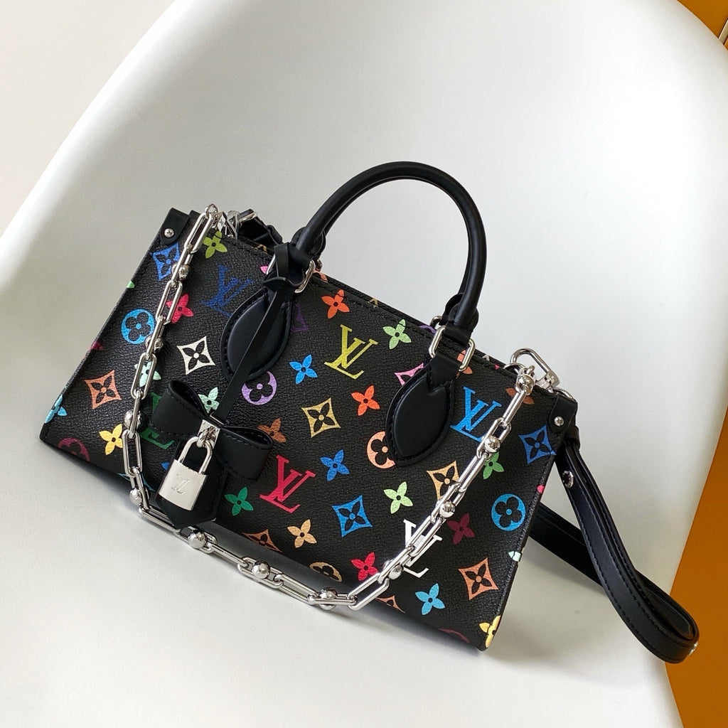LOUIS VUITTON ONTHEGO EAST WEST BAG 25 IN COLORFUL MONOGRAM PATTERN CANVAS