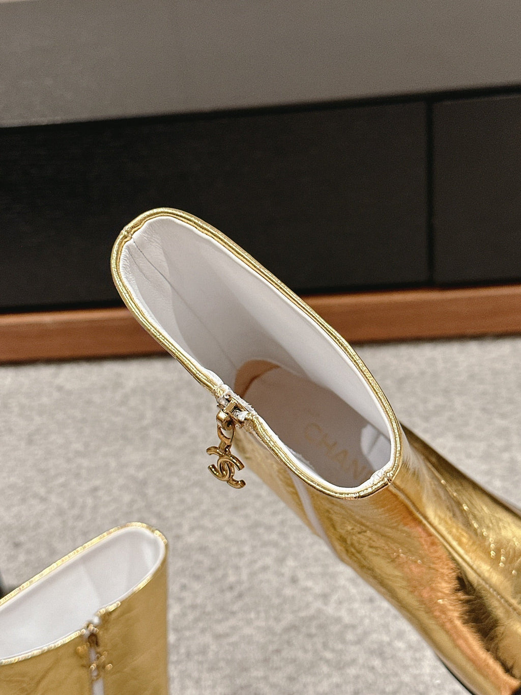 CHANEL SHORT BOOTS IN GOLDEN MIX BLACK LAMBSKIN