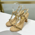 CHANEL HIGH HEELS PEARL CHAIN IN BEIGE CREAM COWHIDE