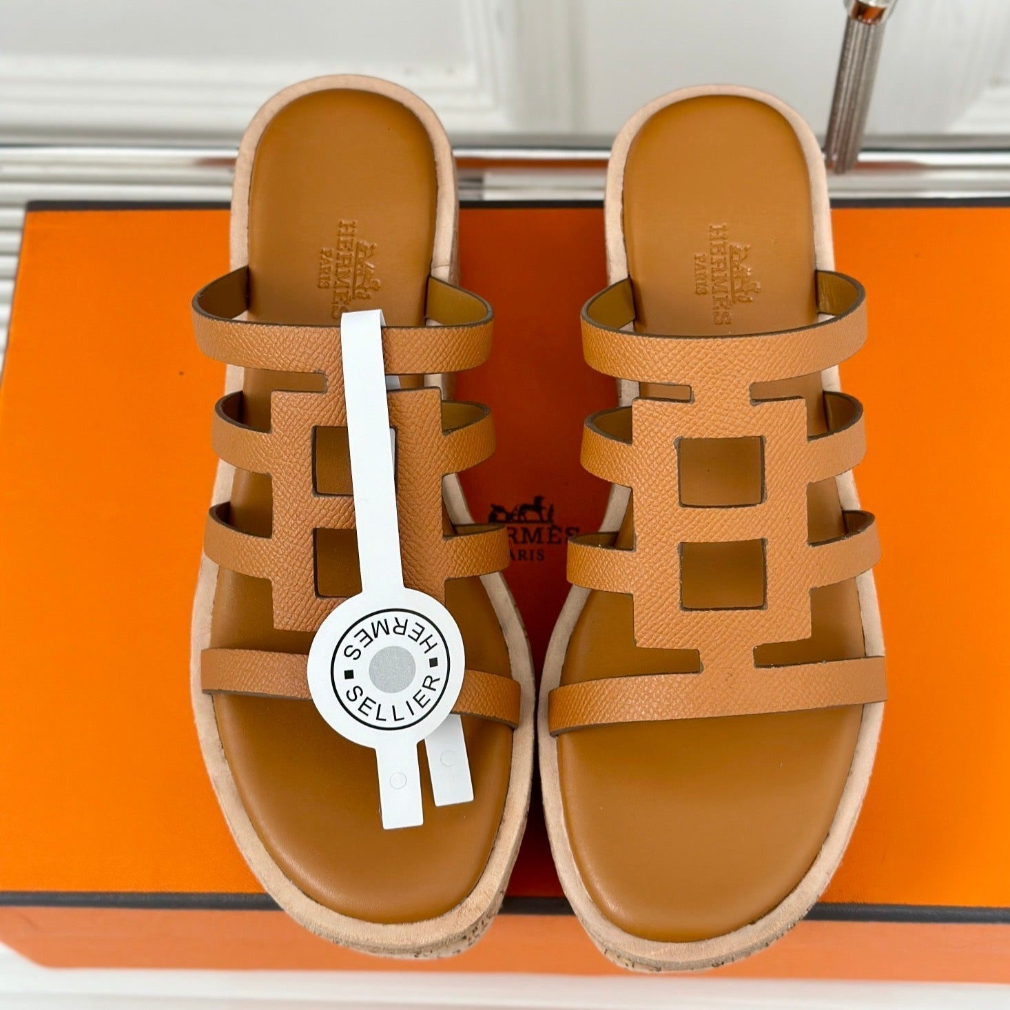 HERMES ISABELLA SANDAL BRIGHT BROWN CALFSKIN