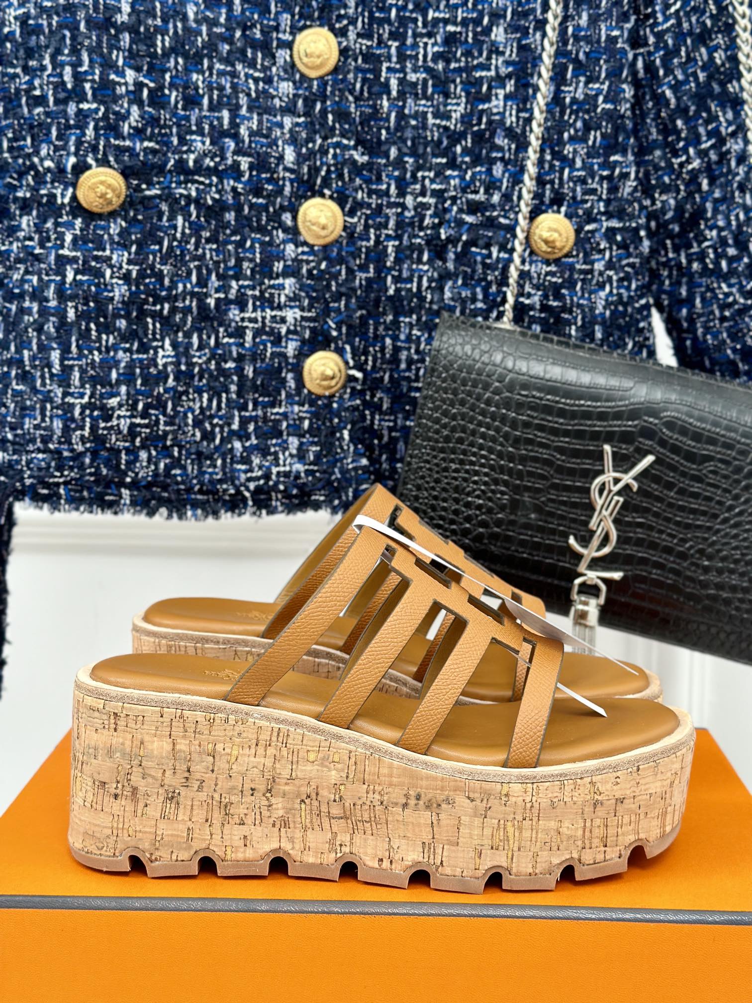 HERMES ISABELLA SANDAL BRIGHT BROWN CALFSKIN