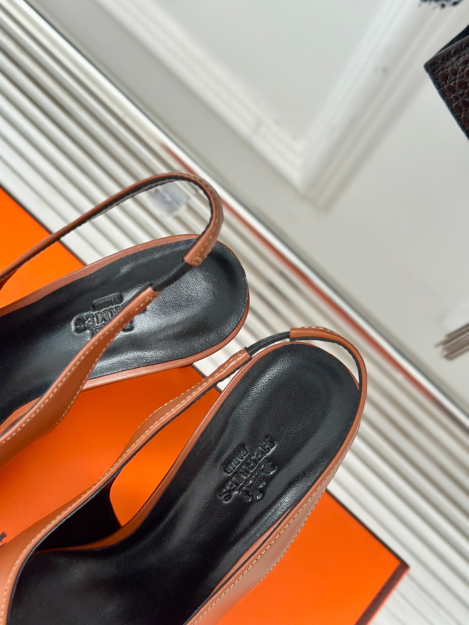 HERMES HIGH HEEL 75 MM POINTED- TOE SANDAL IN BRONZE BROWN CALFSKIN