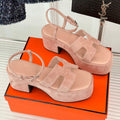 HERMES 25S JAM 30 HIGH-HEEL SANDAL IN PEACH PINK SUEDE