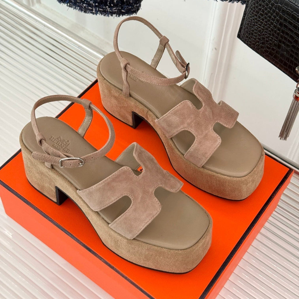 HERMES 25S JAM 30 HIGH-HEEL SANDAL IN TERRACOTTA BEIGE SUEDE