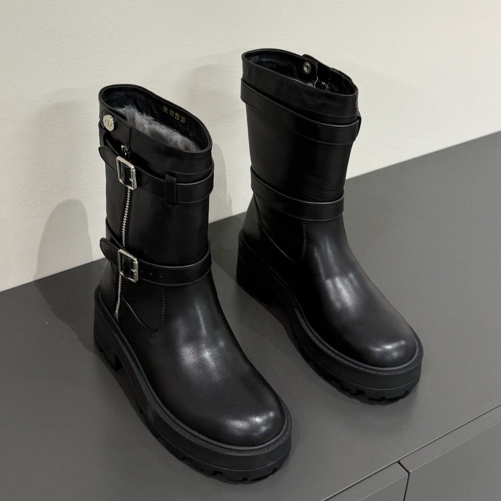 DIOR MAJOR ANKLE BOOT BLACK CALFSKIN WITH SHEARLING WOOL LINING