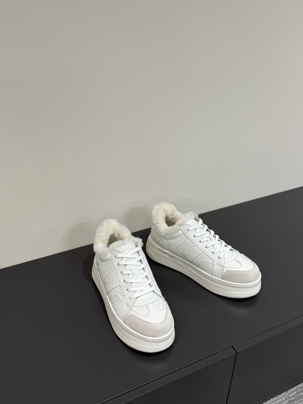 DIOR STAR SNEAKER WHITE CALFSKIN AND SUEDE CALFSKIN WITH SHEARLING LINING