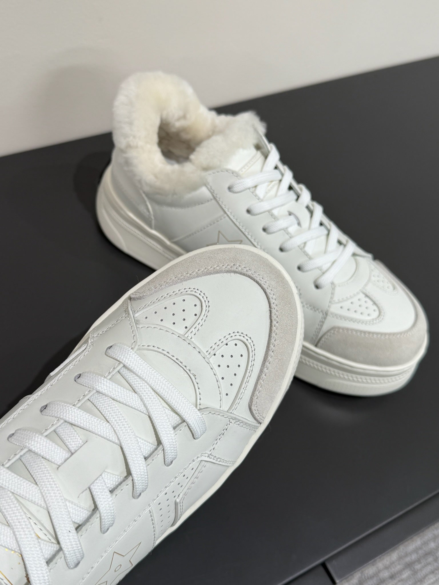 DIOR STAR SNEAKER WHITE CALFSKIN AND SUEDE CALFSKIN WITH SHEARLING LINING