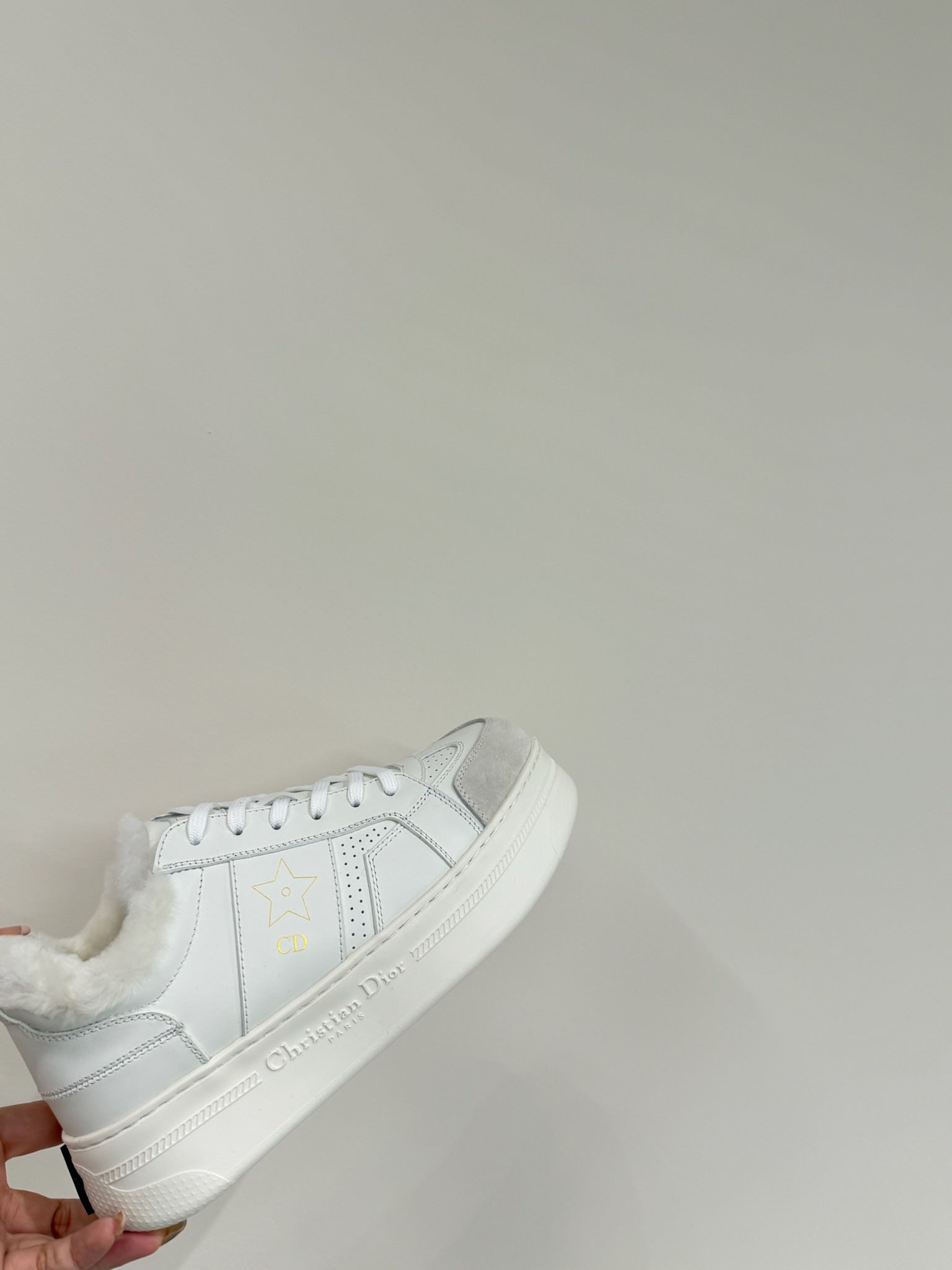 DIOR STAR SNEAKER WHITE CALFSKIN AND SUEDE CALFSKIN WITH SHEARLING LINING