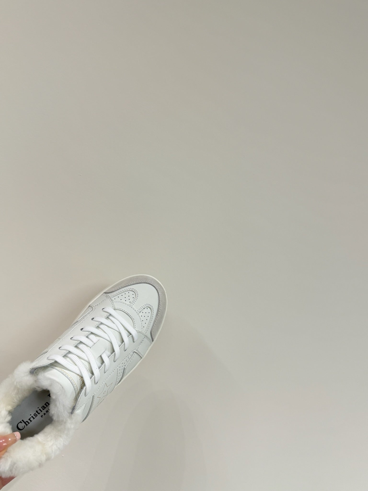 DIOR STAR SNEAKER WHITE CALFSKIN AND SUEDE CALFSKIN WITH SHEARLING LINING