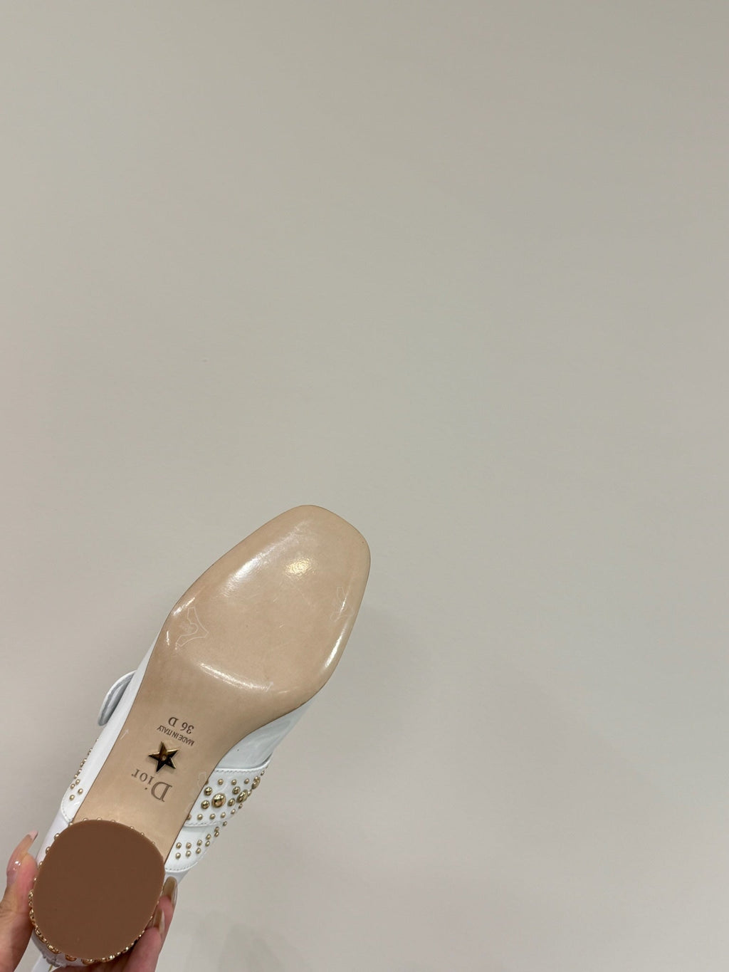 DIOR BELLE-D HEELED ANKLE BOOT WHITE PATENT CALFSKIN