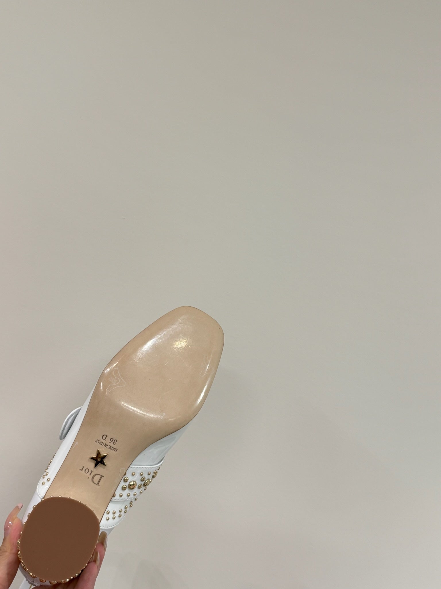 DIOR BELLE-D HEELED ANKLE BOOT WHITE PATENT CALFSKIN
