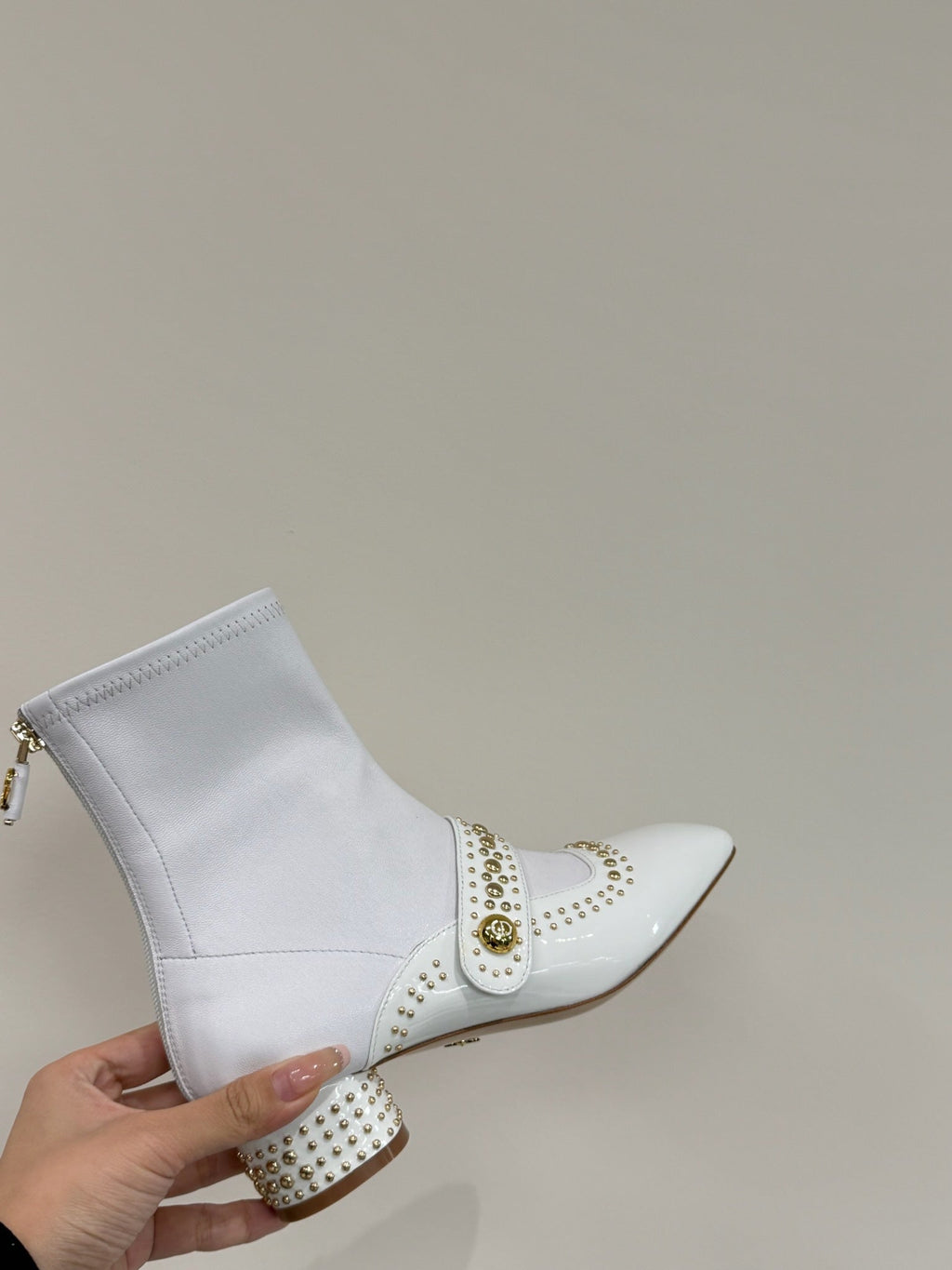 DIOR BELLE-D HEELED ANKLE BOOT WHITE PATENT CALFSKIN