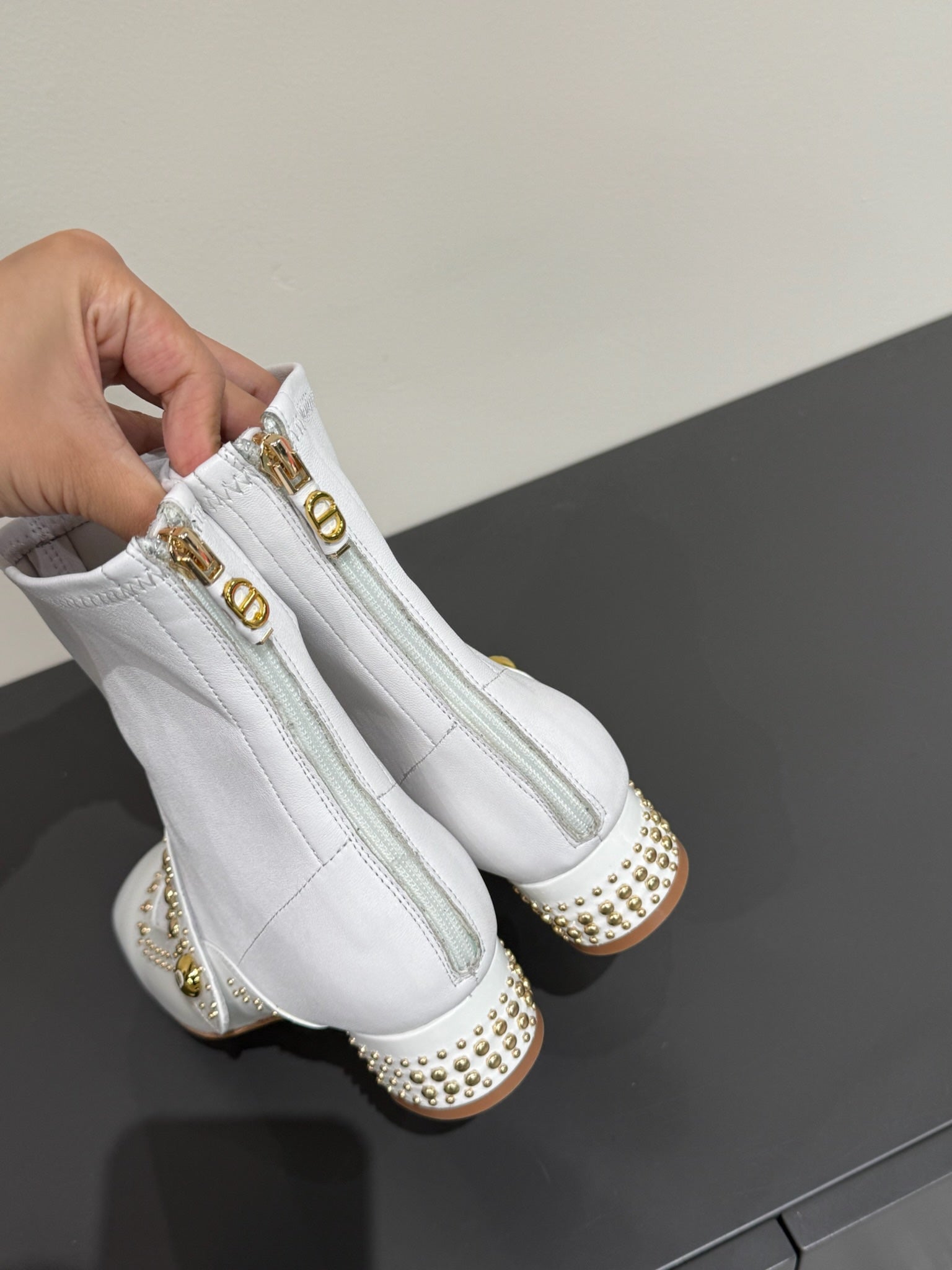 DIOR BELLE-D HEELED ANKLE BOOT WHITE PATENT CALFSKIN