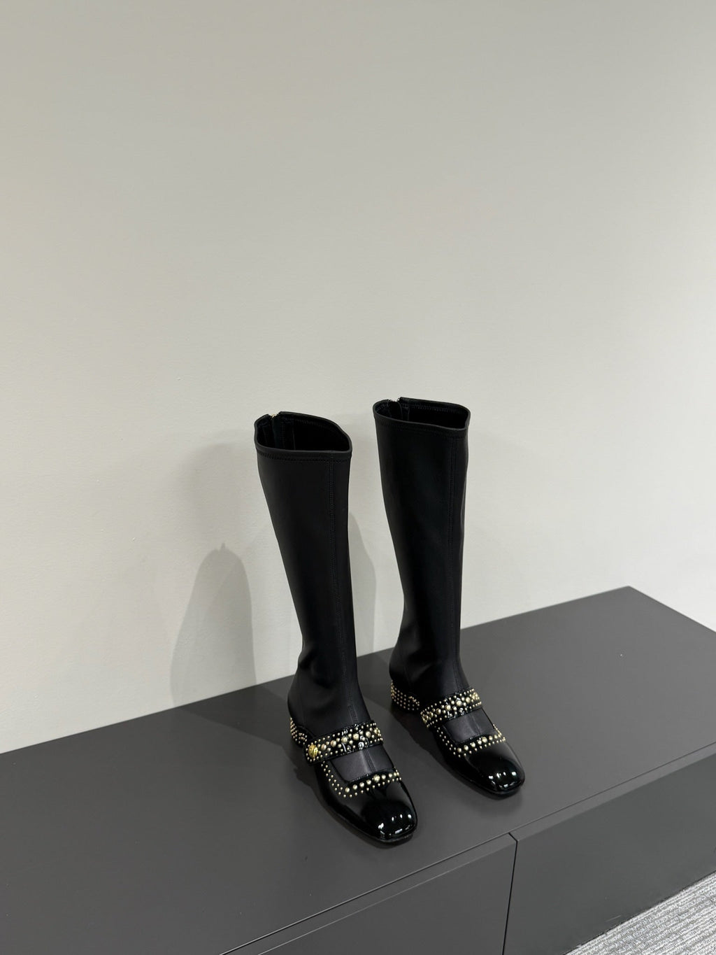 DIOR BELLE-D HEELED BOOT BLACK PATENT CALFSKIN
