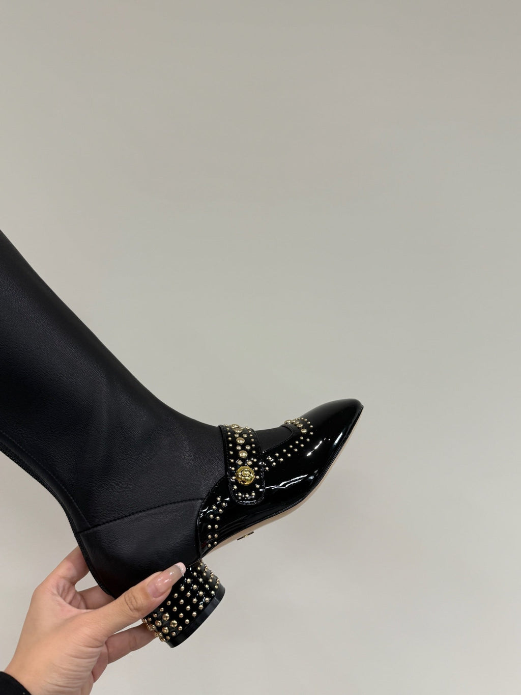 DIOR BELLE-D HEELED BOOT BLACK PATENT CALFSKIN
