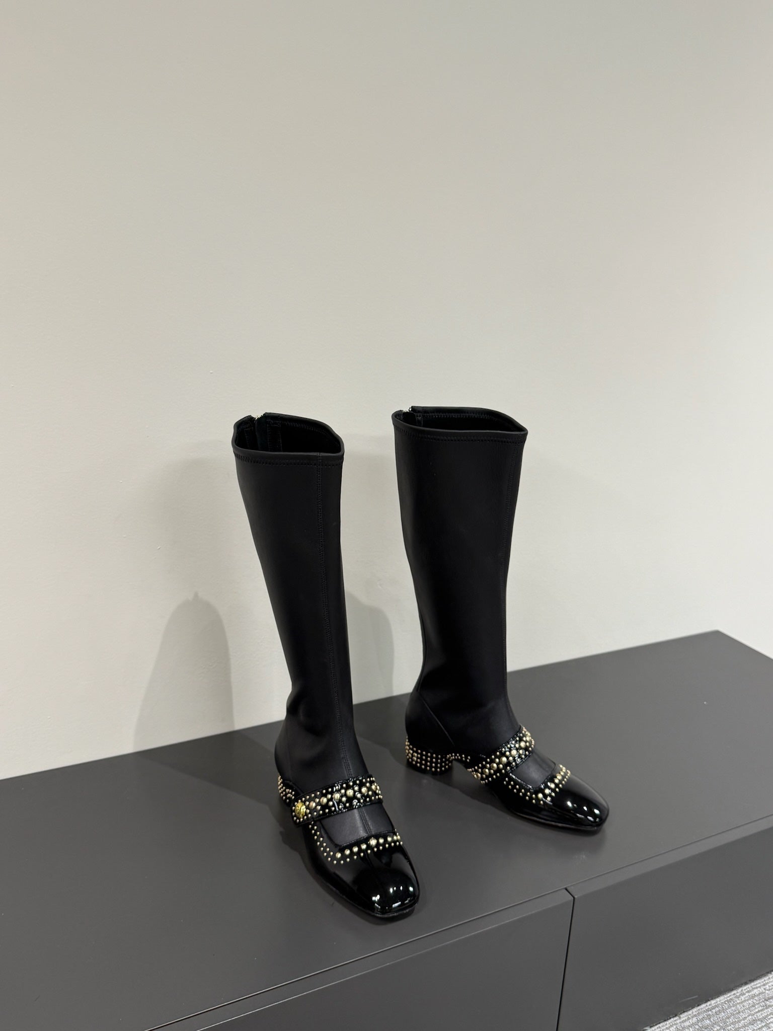 DIOR BELLE-D HEELED BOOT BLACK PATENT CALFSKIN