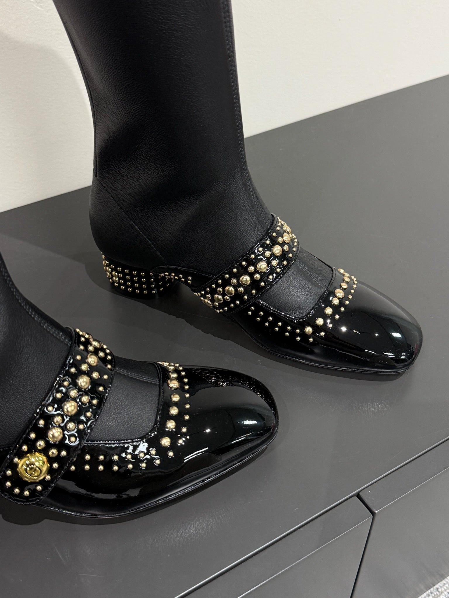DIOR BELLE-D HEELED BOOT BLACK PATENT CALFSKIN