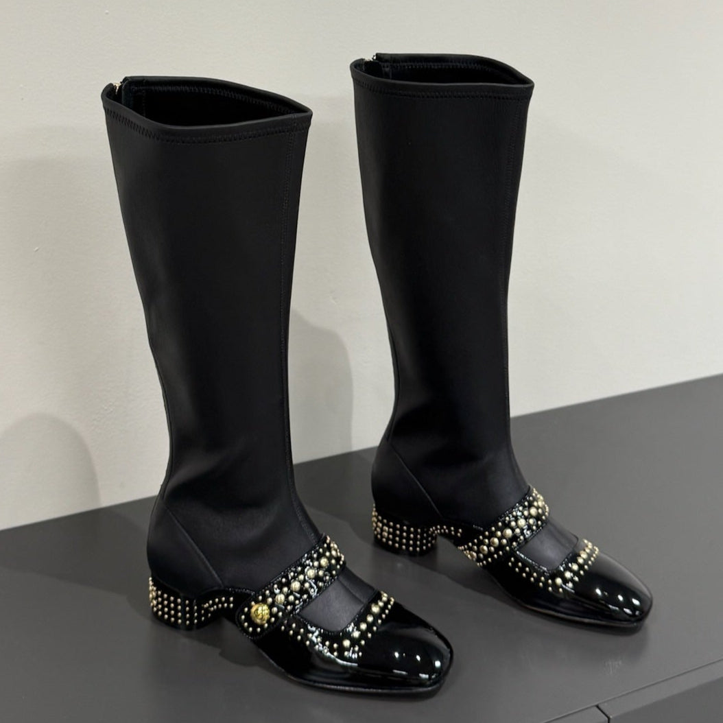 DIOR BELLE-D HEELED BOOT BLACK PATENT CALFSKIN