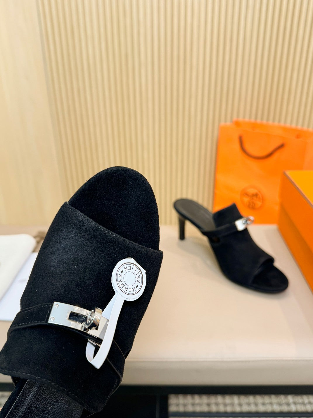 HERMES HEDEN MULE 80 BLACK SUEDE