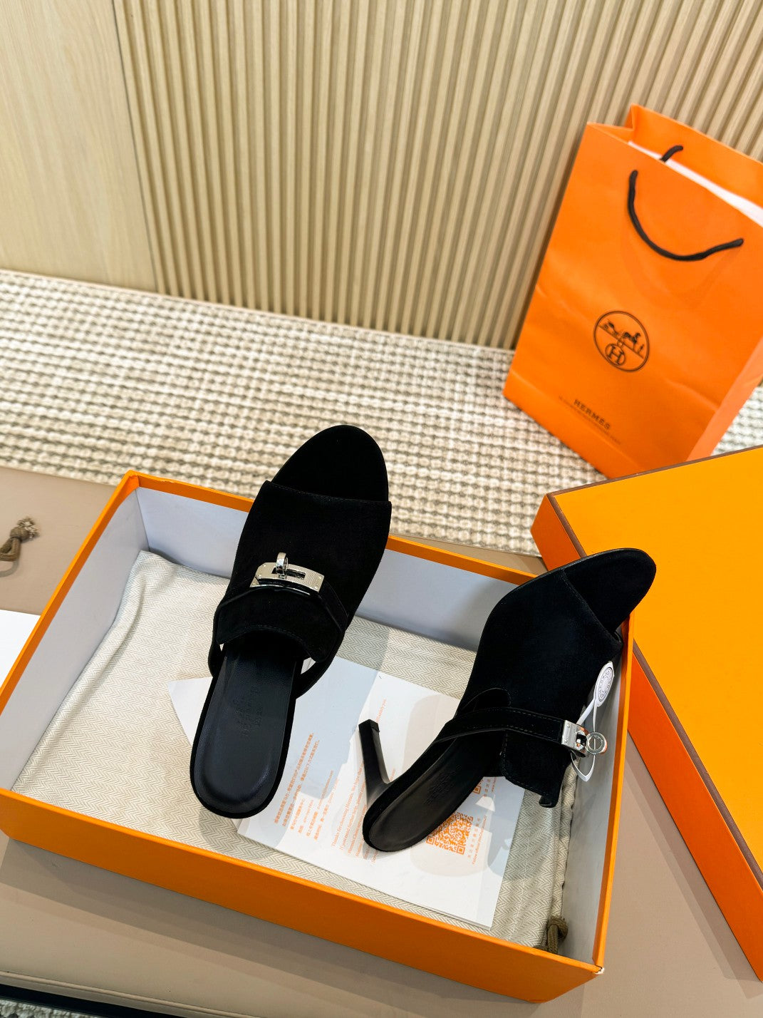 HERMES HEDEN MULE 80 BLACK SUEDE