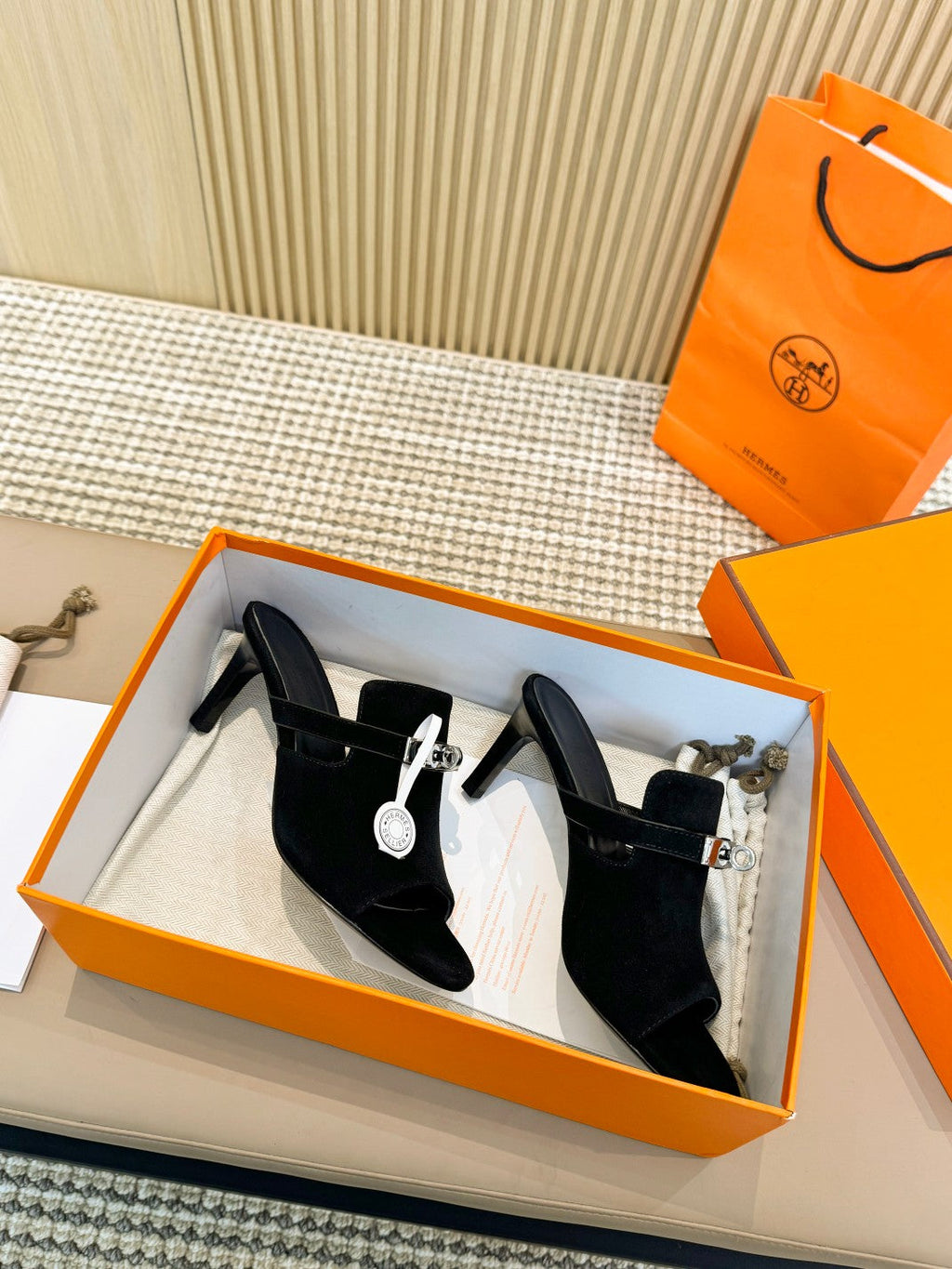 HERMES HEDEN MULE 80 BLACK SUEDE