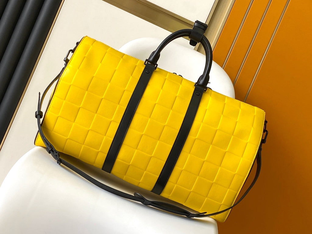 LOUIS VUITTON KEEPALL BANDOULIÈRE 50 IN YELLOW DAMIER SCUBA CALFSKIN