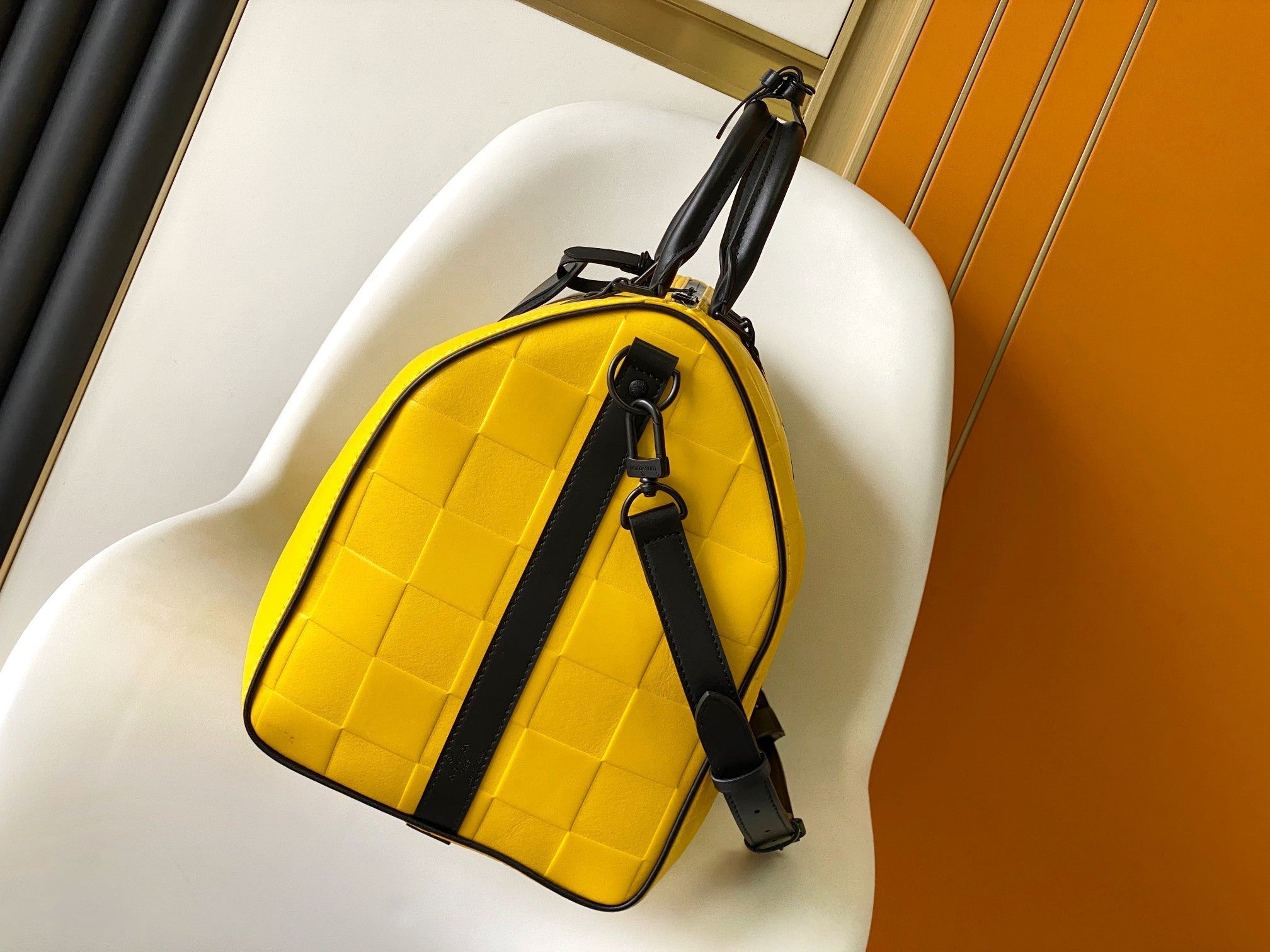 LOUIS VUITTON KEEPALL BANDOULIÈRE 50 IN YELLOW DAMIER SCUBA CALFSKIN