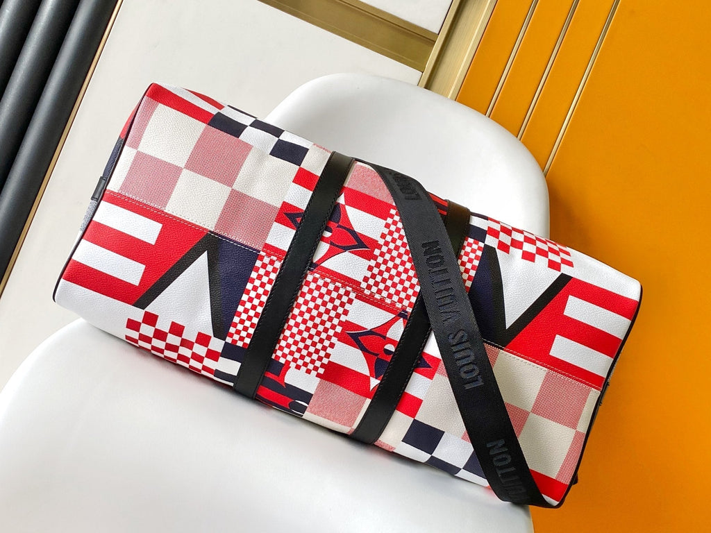 LOUIS VUITTON LV 25S SAC KEEPALL BANDOULIÈRE 50 IN MULTICOLOR CANVAS AND CALFSKIN TRIM