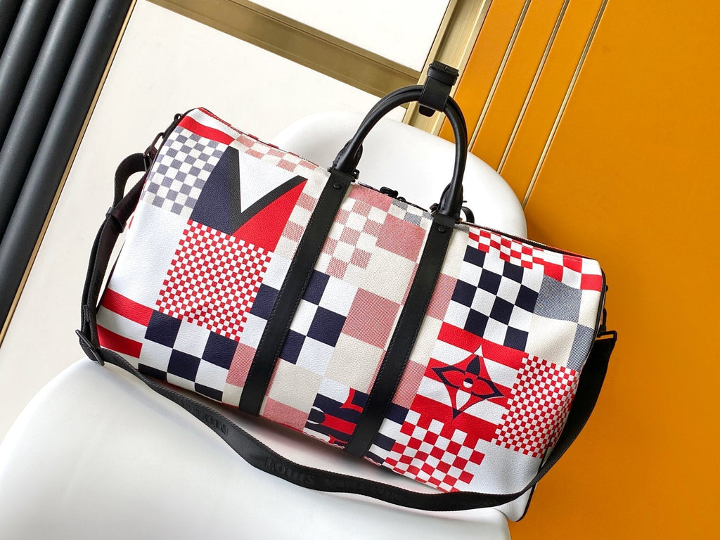 LOUIS VUITTON LV 25S SAC KEEPALL BANDOULIÈRE 50 IN MULTICOLOR CANVAS AND CALFSKIN TRIM
