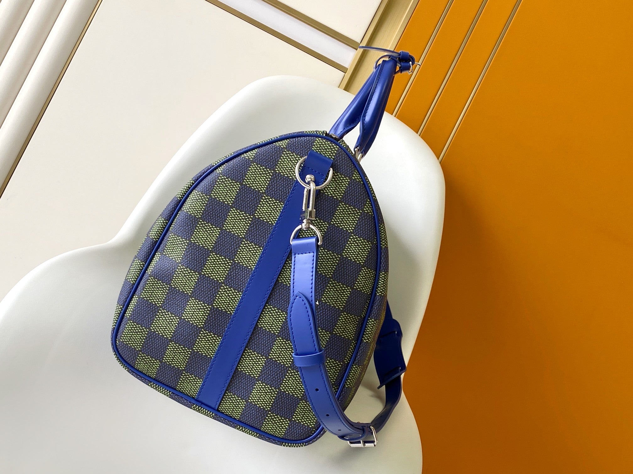 LOUIS VUITTON KEEPALL BANDOULIÈRE 50 IN BLUE GREEN DAMIER HERITAGE COATED CANVAS