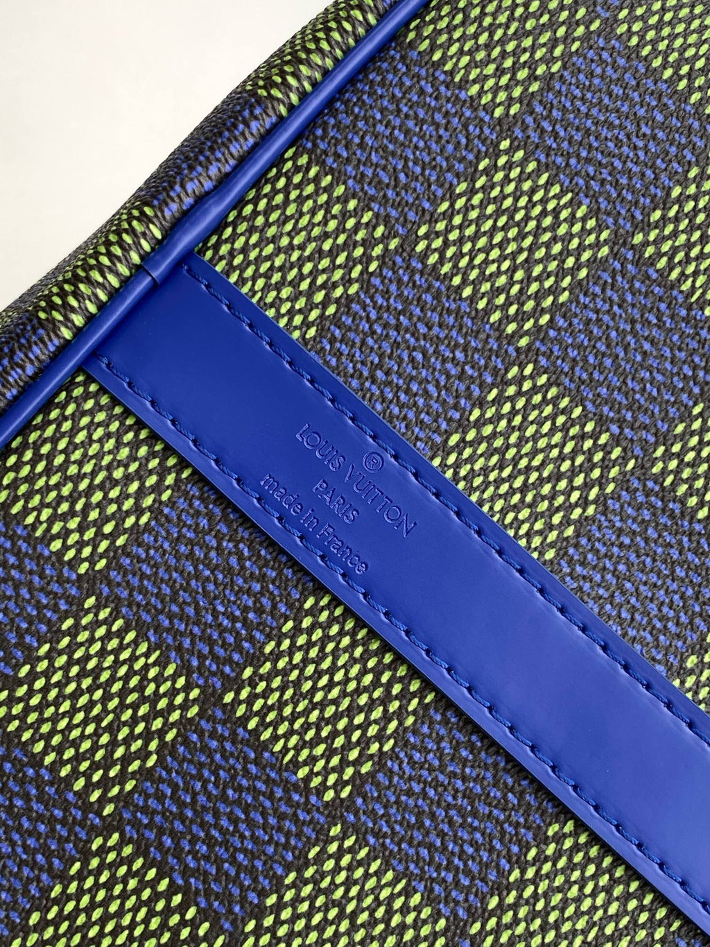 LOUIS VUITTON KEEPALL BANDOULIÈRE 50 IN BLUE GREEN DAMIER HERITAGE COATED CANVAS