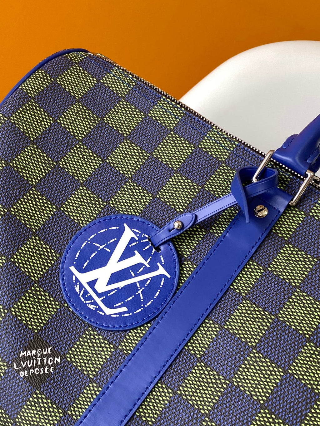 LOUIS VUITTON KEEPALL BANDOULIÈRE 50 IN BLUE GREEN DAMIER HERITAGE COATED CANVAS