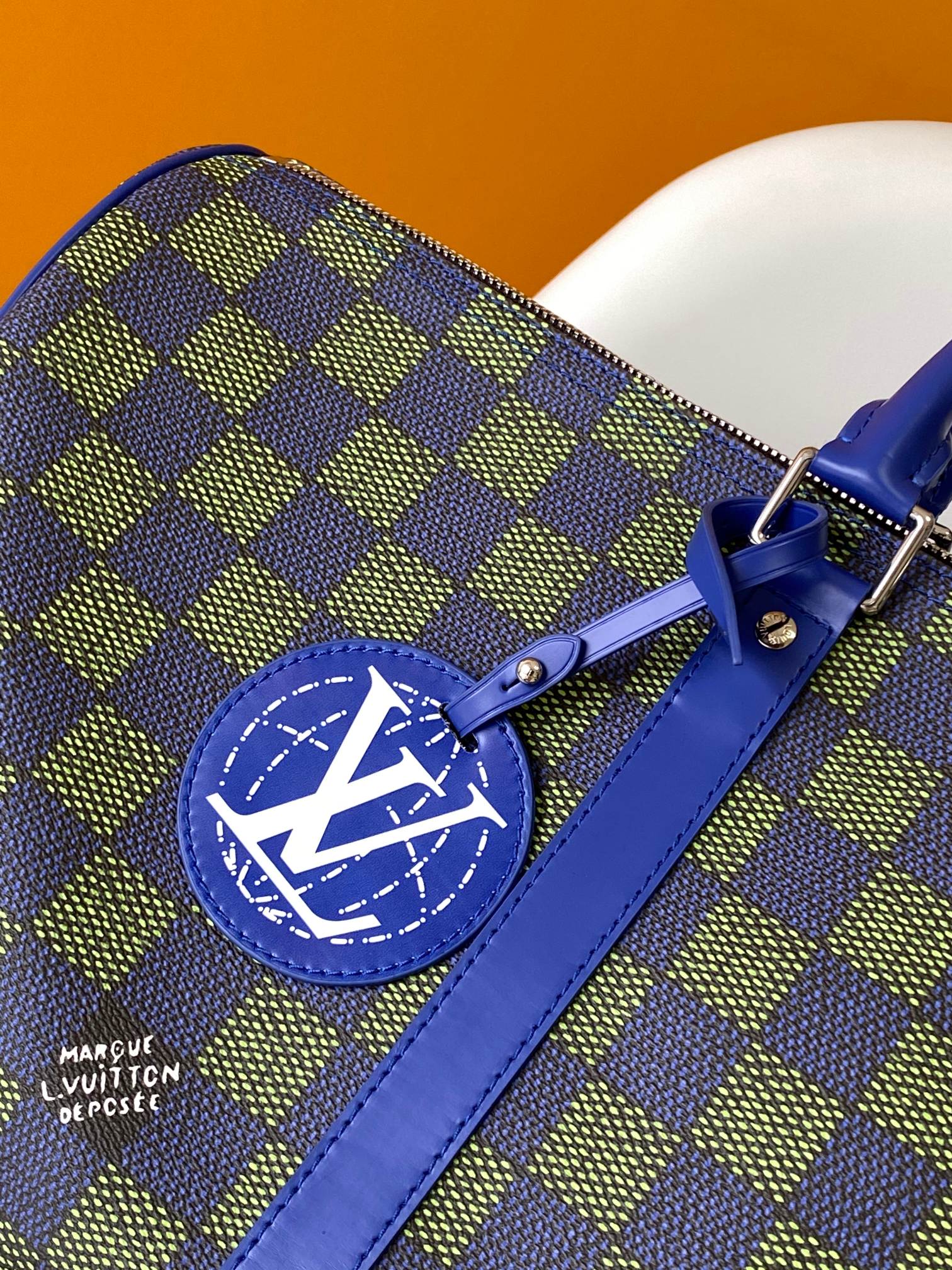 LOUIS VUITTON KEEPALL BANDOULIÈRE 50 IN BLUE GREEN DAMIER HERITAGE COATED CANVAS