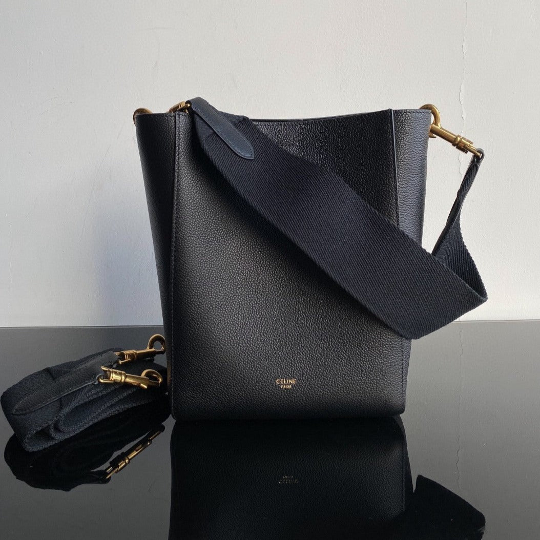 CELINE SANGLE SEAU BUCKET 24 BAG BLACK CALFSKIN